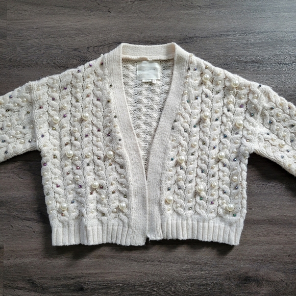 by Anthropologie Ivory Kimono in Things Party Pearl Cardigan One Size - Picture 5 of 16